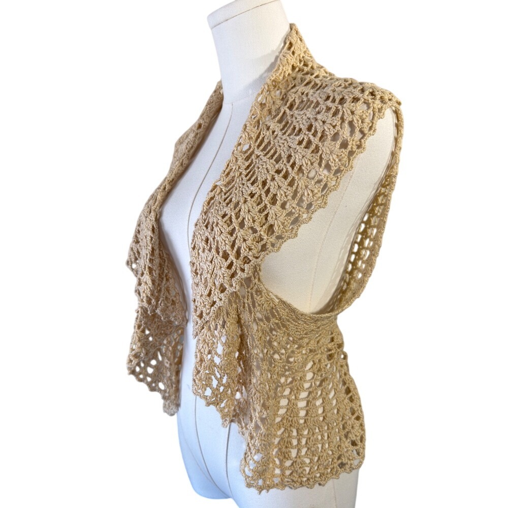 ALLEN B. | Cream Crochet Open Front Draped Boho Vest